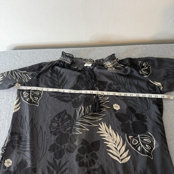 Cabi Aloha Tropical Gray Sheer Long Sleeve Top Blouse Swim Cover Womens Large - Picture 9 of 11
